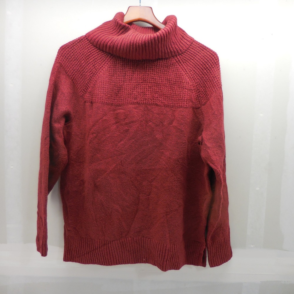 LL Bean Womens Large Red Cowl Neck Ribbed Knit Cotton Blend Sweater 515159